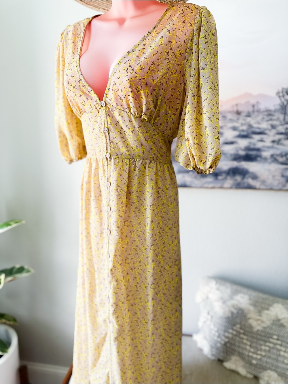 Sunny with a Chance of Blooms meadow floral sheer dreamy maxi dress M - Picture 6 of 9